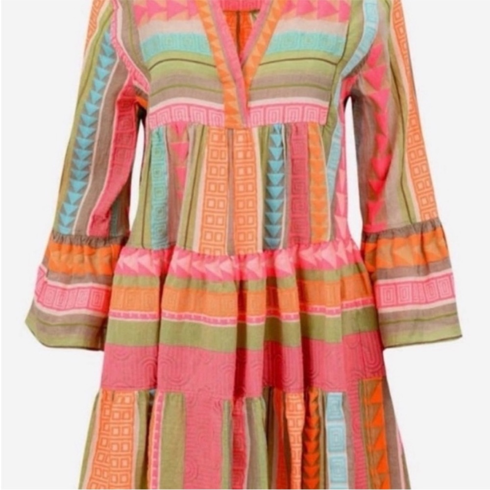 Devotion TWINS Multicolor Striped Cotton Dress in Pink & Orange